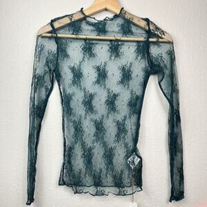 Y2K 90s Womens Top Sheer Green Lace Floral Small Whimsigoth Fairy Boho Layer‎